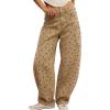 image:imagechouyatou Women Baggy Wide Leg Barrel Jeans Y2K Boyfriend Mid Rise Polka Dot Printed Denim Palazzo PantsPolka Dot Khaki