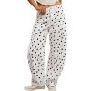image:imagechouyatou Women Baggy Wide Leg Barrel Jeans Y2K Boyfriend Mid Rise Polka Dot Printed Denim Palazzo PantsPolka Dot White