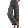 image:imagechouyatou Women Casual Floral Printed Baggy Barrel Jeans Y2K Crop Wide Leg Jeans Boyfriend Denim Ankle PantsGrey
