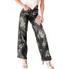 image:imagechouyatou Women Distressed Y2K Floral Print Jeans Casual Straight Leg High Waisted Trousers Denim PantsBlack