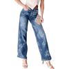 image:imagechouyatou Women Distressed Y2K Floral Print Jeans Casual Straight Leg High Waisted Trousers Denim PantsDark Blue