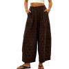 image:imagechouyatou Women Summer Boho Cotton Linen Polka Dot Pants Beach Elastic Waist Palazzo Wide Leg Barrel PantsCoffee