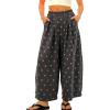 image:imagechouyatou Women Summer Boho Cotton Linen Polka Dot Pants Beach Elastic Waist Palazzo Wide Leg Barrel PantsDark Grey