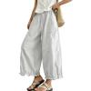 image:imagechouyatou Women Summer Ruffle Hem Cotton Linen Pants Cute Elastic Waist Crop Casual Wide Leg Palazzo PantsLight Grey
