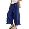 image:imagechouyatou Women Summer Ruffle Hem Cotton Linen Pants Cute Elastic Waist Crop Casual Wide Leg Palazzo PantsNavy Blue