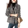 image:imagechouyatou Womens Adjustable waist Plaid Wool Business Casual Blazer Jacket Button Down Notch Lapel CoatGrey