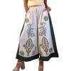 image:imagechouyatou Womens Baggy Floral Linen Crop Pants Y2K Loose Elastic Waist Wide Leg Palazzo CulottesApricot