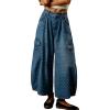 image:imagechouyatou Womens Baggy Wide Leg Jeans Polka Dot Printed Denim Palazzo Pants Crop Y2K Boyfriend JeansBlue