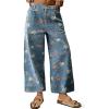 image:imagechouyatou Womens Boho Y2K Floral Jeans Baggy Wide Leg Cropped Jeans Boyfriend Denim Ankle PantBlue