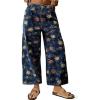 image:imagechouyatou Womens Boho Y2K Floral Jeans Baggy Wide Leg Cropped Jeans Boyfriend Denim Ankle PantDark Blue