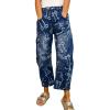 image:imagechouyatou Womens Bow Print Mid Rise Barrel Jeans Wide Leg Baggy Loose Y2k Boyfriend Denim Pants JeansDark Blue