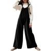 image:imagechouyatou Womens Boyfriend Baggy Corduroy Overalls Adjustable Strap Wide Leg Jumpsuit Pants with PocketsBlack
