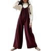image:imagechouyatou Womens Boyfriend Baggy Corduroy Overalls Adjustable Strap Wide Leg Jumpsuit Pants with PocketsBurgundy