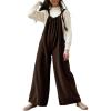 image:imagechouyatou Womens Boyfriend Baggy Corduroy Overalls Adjustable Strap Wide Leg Jumpsuit Pants with PocketsCoffee