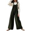 image:imagechouyatou Womens Boyfriend Baggy Corduroy Overalls Adjustable Strap Wide Leg Jumpsuit Pants with PocketsGreen