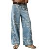 image:imagechouyatou Womens Casual Floral Printed Jeans Baggy Y2K Wide Leg Jeans Boyfriend Denim Ankle PantsLight Blue
