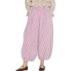 image:imagechouyatou Womens Casual Striped Cotton Capri Pants Wide Leg Elastic Waist Palazzo Harem PantsPink