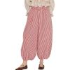 image:imagechouyatou Womens Casual Striped Cotton Capri Pants Wide Leg Elastic Waist Palazzo Harem PantsRed