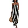 image:imagechouyatou Womens Casual Striped Wide Leg Overalls Boho Hippie Baggy Jumpsuit Loose Fit Flowy Romper Overall PantsBlack
