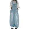 image:imagechouyatou Womens Distressed Baggy Denim Bib Overalls Adjustable Strap Loose Fit Jeans Overall Pants Wide Leg JumpsuitLight Blue