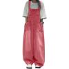 image:imagechouyatou Womens Distressed Baggy Denim Bib Overalls Adjustable Strap Loose Fit Jeans Overall Pants Wide Leg JumpsuitWatermelon Red