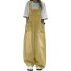 image:imagechouyatou Womens Distressed Baggy Denim Bib Overalls Adjustable Strap Loose Fit Jeans Overall Pants Wide Leg JumpsuitYellow