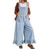 image:imagechouyatou Womens Distressed Striped Denim Overalls Jeans Boyfriend Y2K Ruffled Wide Leg Denim Pant JumpsuitsLight Blue
