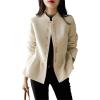 image:imagechouyatou Womens Elegant Fall Winter Wool Trench Coat Stand Collar Button Down Blazer Jacket Crop CoatBeige
