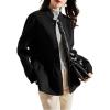 image:imagechouyatou Womens Elegant Fall Winter Wool Trench Coat Stand Collar Button Down Blazer Jacket Crop CoatBlack