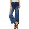 image:imagechouyatou Womens Eyelet Embroidery High Waisted Flared Straight Leg Jeans Y2k Loose Denim Cropped PantsDark Blue