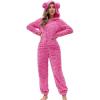 image:imagechouyatou Womens Furry Sherpa Onesie Pajamas Lounge Heart Jacquard One Piece Romper Cute Ear Hood JumpsuitRose Red