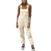 image:imagechouyatou Womens Fuzzy Fleece Overall Adjustable Strap Warm Winter Bib Overalls Casual JumpsuitsBeige