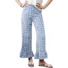 image:imagechouyatou Womens Gingham Ruffle Hem Palazzo Trousers Flared Leg Elastic Waist Wide Leg Cotton Crop PantsBlue