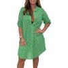 image:imagechouyatou Womens Lace Eyelet Embroidery Button Down Shirt Mini Dress Boho Side Slit Button Up Tunic ShirtsGreen