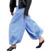 image:imagechouyatou Womens Loose Fit Striped Lantern Harem Pants Elastic Waist Wide Leg Palazzo Trousers CulottesBlue