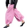 image:imagechouyatou Womens Loose Fit Striped Lantern Harem Pants Elastic Waist Wide Leg Palazzo Trousers CulottesPink