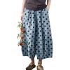image:imagechouyatou Womens Loose Polka Dot Cotton Pants Elastic Drawstring Wide Leg Palazzo Lantern Harem PantsBlue