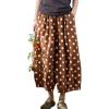 image:imagechouyatou Womens Loose Polka Dot Cotton Pants Elastic Drawstring Wide Leg Palazzo Lantern Harem PantsBrown