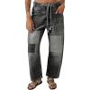 image:imagechouyatou Womens Patchwork Mid Rise Barrel Jeans Wide Leg Baggy Loose Y2k Boyfriend Denim Pants JeansGrey
