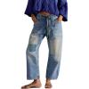 image:imagechouyatou Womens Patchwork Mid Rise Barrel Jeans Wide Leg Baggy Loose Y2k Boyfriend Denim Pants JeansLight Blue