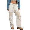 image:imagechouyatou Womens Patchwork Mid Rise Barrel Jeans Wide Leg Baggy Loose Y2k Boyfriend Denim Pants JeansWhite