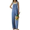 image:imagechouyatou Womens Retro Floral Printed Baggy Denim Bib Overalls Adjustable Strap Wide Leg Jumpsuit Jeans Overall PantBlue