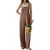 image:imagechouyatou Womens Retro Floral Printed Baggy Denim Bib Overalls Adjustable Strap Wide Leg Jumpsuit Jeans Overall PantBrown