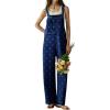 image:imagechouyatou Womens Retro Floral Printed Baggy Denim Bib Overalls Adjustable Strap Wide Leg Jumpsuit Jeans Overall PantDark Blue