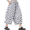 image:imagechouyatou Womens Retro Polka Dot Wide Leg Capri Pants Plaid Print Baggy Loose Fit Culottes Cropped Pants with PocketsDot White