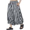 image:imagechouyatou Womens Retro Polka Dot Wide Leg Capri Pants Plaid Print Baggy Loose Fit Culottes Cropped Pants with PocketsPlaid Black