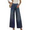 image:imagechouyatou Womens Rhinestone Jeans Sparkly Glitter Y2K High Waisted Palazzo Denim Wide Leg Pants TrousersDark Blue
