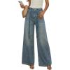 image:imagechouyatou Womens Rhinestone Jeans Sparkly Glitter Y2K High Waisted Palazzo Denim Wide Leg Pants TrousersLight Blue