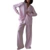image:imagechouyatou Womens Striped Pajama 2 Piece Sets Button Down Shirt and Wide Leg Pant Lounge Set Casual Loose SleepwearPink