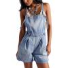 image:imagechouyatou Womens Summer Adjustable Strap Denim Bib Overalls Y2k Wide Leg Jean Overall Shorts Boho Jumpsuit ShortallsLight Blue